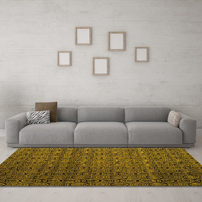 Machine Washable Abstract Yellow Modern Rug in a Living Room, wshabs5010yw