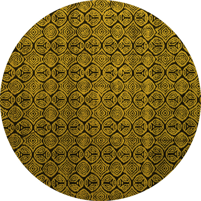 Round Machine Washable Abstract Yellow Modern Rug, wshabs5010yw