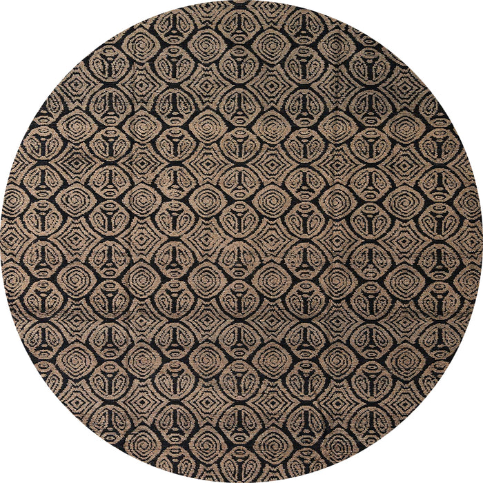 Round Abstract Dark Almond Brown Modern Rug, abs5010