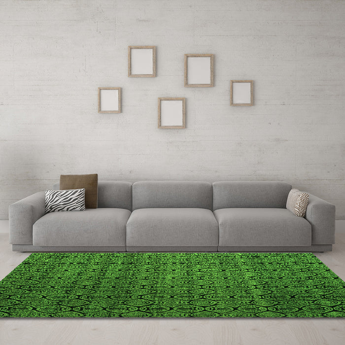 Machine Washable Abstract Green Modern Area Rugs in a Living Room,, wshabs5010grn
