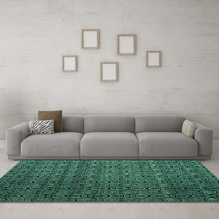 Machine Washable Abstract Turquoise Modern Area Rugs in a Living Room,, wshabs5010turq