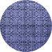 Round Machine Washable Abstract Blue Modern Rug, wshabs5011blu