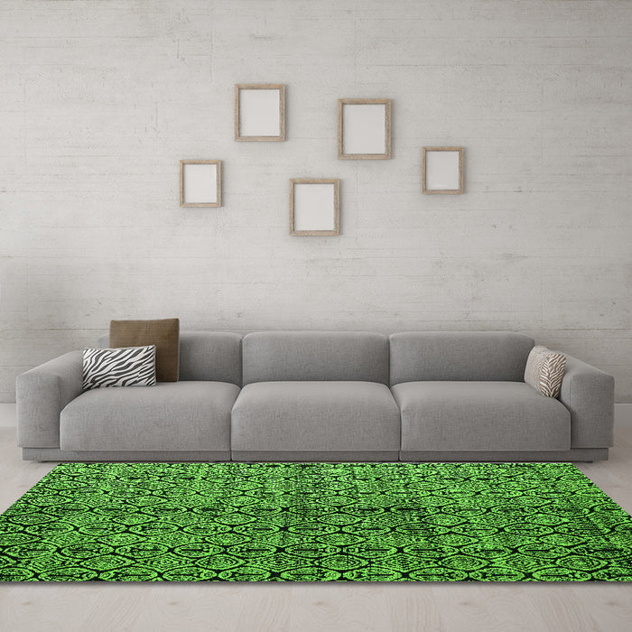 Machine Washable Abstract Green Modern Area Rugs in a Living Room,, wshabs5011grn