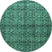 Round Machine Washable Abstract Turquoise Modern Area Rugs, wshabs5011turq