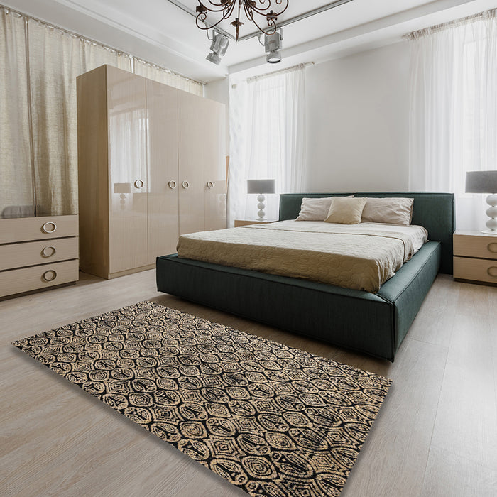 Abstract Brown Modern Rug in a Bedroom, abs5011