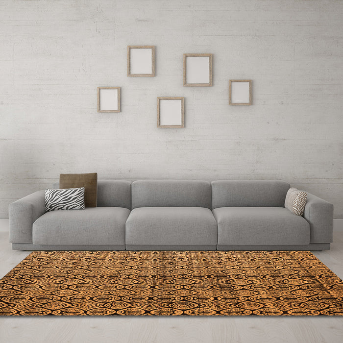 Machine Washable Abstract Orange Modern Area Rugs in a Living Room, wshabs5011org