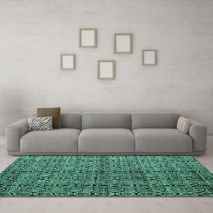 Machine Washable Abstract Turquoise Modern Area Rugs in a Living Room,, wshabs5011turq