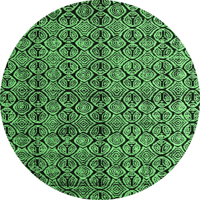 Round Machine Washable Abstract Emerald Green Modern Area Rugs, wshabs5011emgrn