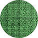 Round Machine Washable Abstract Emerald Green Modern Area Rugs, wshabs5011emgrn