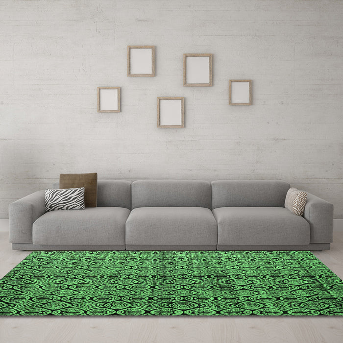 Machine Washable Abstract Emerald Green Modern Area Rugs in a Living Room,, wshabs5011emgrn
