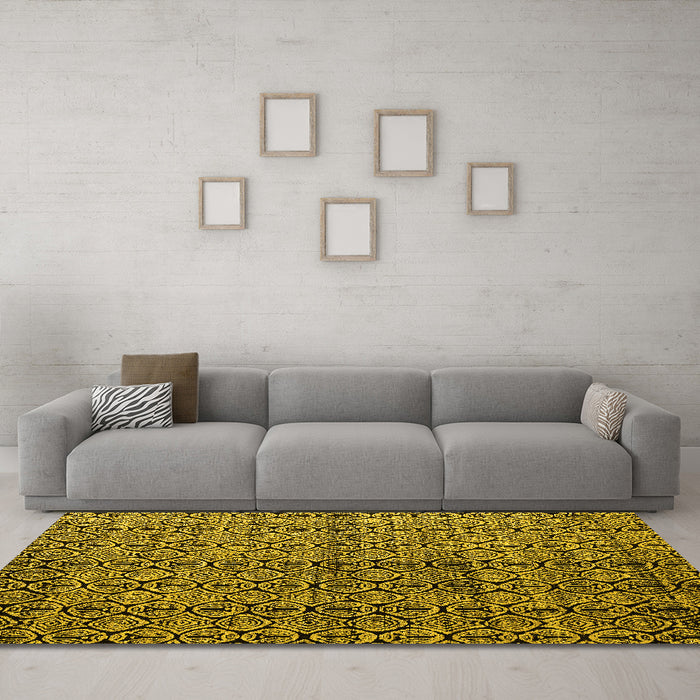 Machine Washable Abstract Yellow Modern Rug in a Living Room, wshabs5011yw