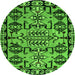 Round Machine Washable Abstract Green Modern Area Rugs, wshabs5012grn