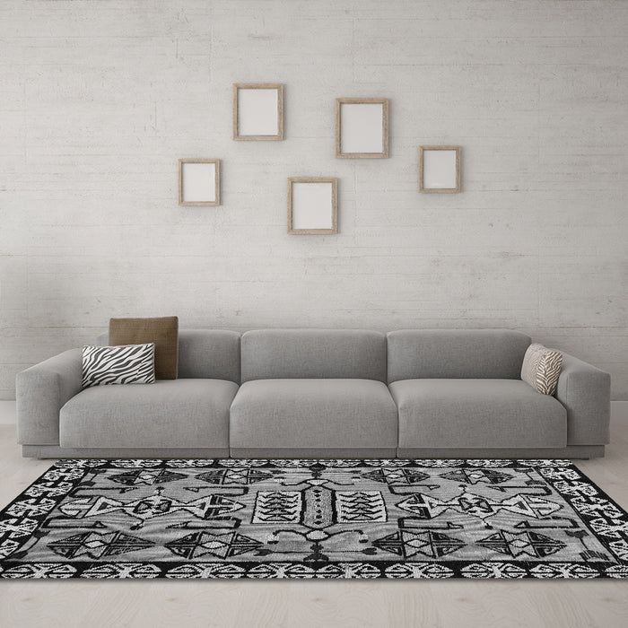 Machine Washable Abstract Gray Modern Rug in a Living Room,, wshabs5012gry