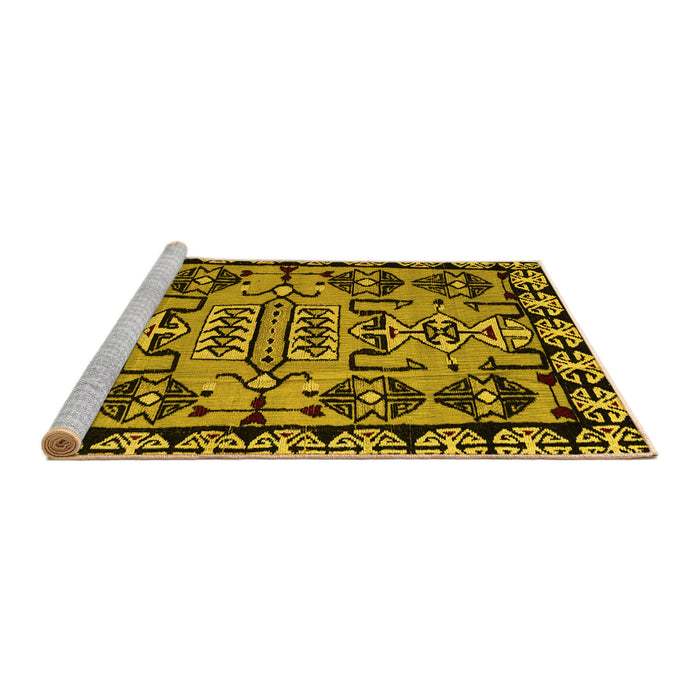 Sideview of Machine Washable Abstract Yellow Modern Rug, wshabs5012yw