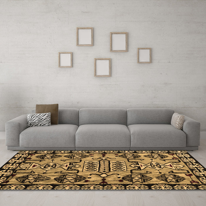 Machine Washable Abstract Brown Modern Rug in a Living Room,, wshabs5012brn