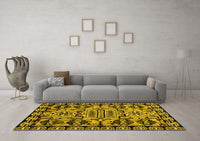 Machine Washable Abstract Yellow Modern Rug, wshabs5012yw