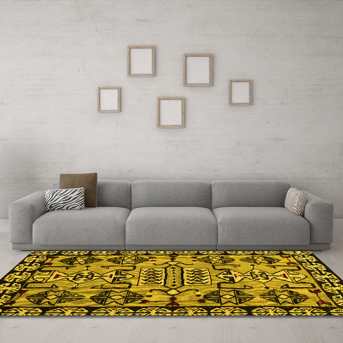 Machine Washable Abstract Yellow Modern Rug in a Living Room, wshabs5012yw