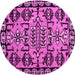 Round Machine Washable Abstract Pink Modern Rug, wshabs5012pnk