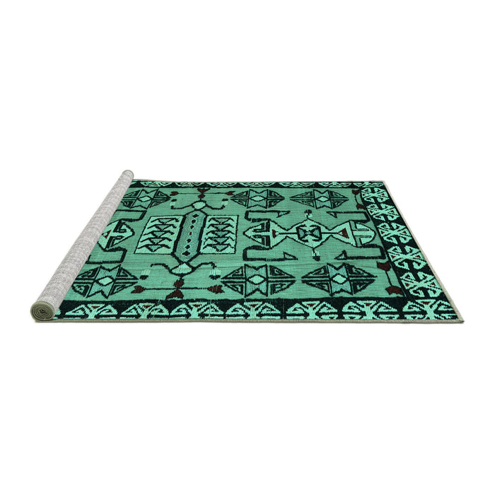 Sideview of Machine Washable Abstract Turquoise Modern Area Rugs, wshabs5012turq