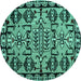 Round Machine Washable Abstract Turquoise Modern Area Rugs, wshabs5012turq