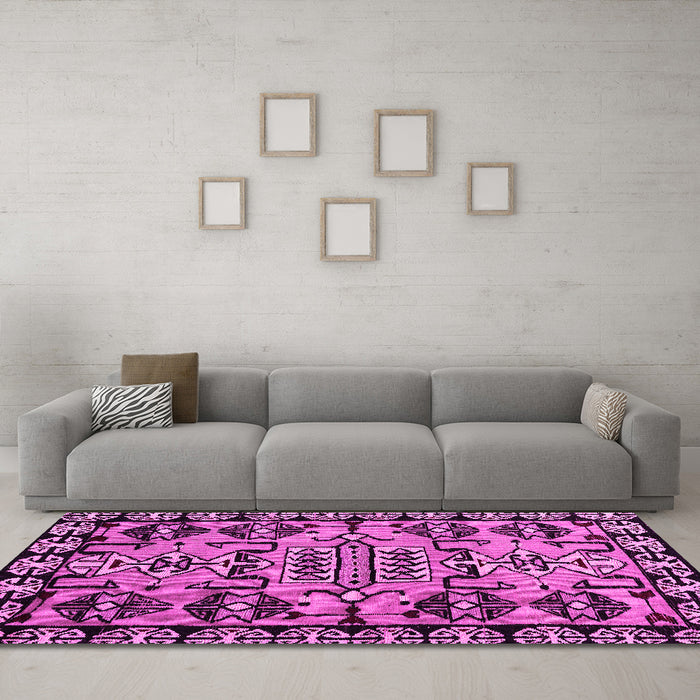 Machine Washable Abstract Pink Modern Rug in a Living Room, wshabs5012pnk
