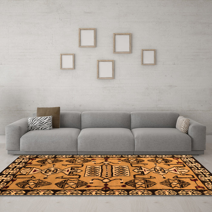 Machine Washable Abstract Orange Modern Area Rugs in a Living Room, wshabs5012org