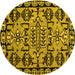 Round Machine Washable Abstract Yellow Modern Rug, wshabs5012yw