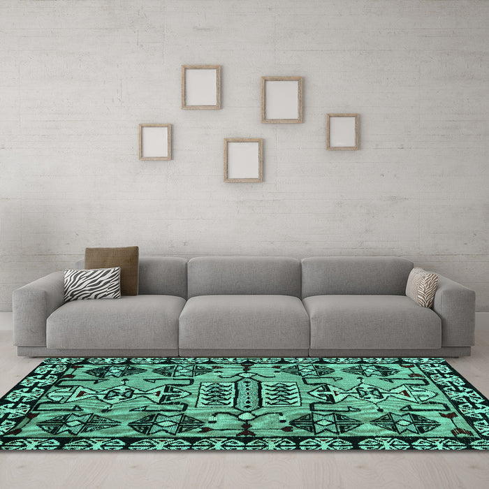 Machine Washable Abstract Turquoise Modern Area Rugs in a Living Room,, wshabs5012turq