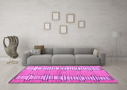 Machine Washable Abstract Pink Modern Rug in a Living Room, wshabs5013pnk