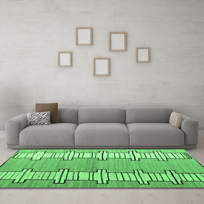 Machine Washable Abstract Emerald Green Modern Area Rugs in a Living Room,, wshabs5013emgrn