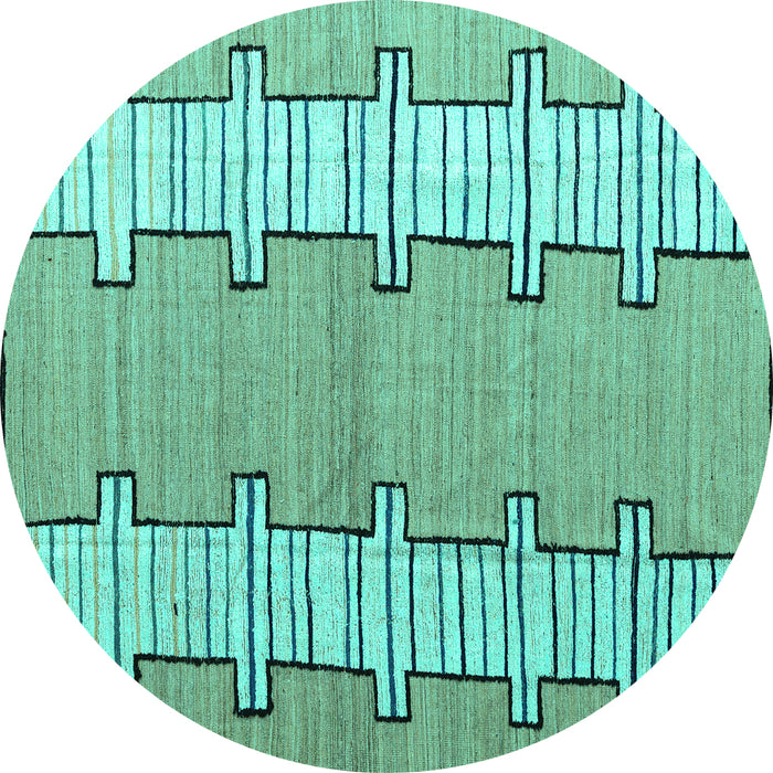 Round Abstract Turquoise Modern Rug, abs5013turq