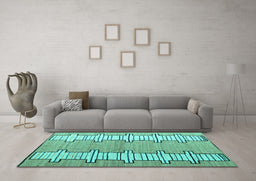 Machine Washable Abstract Turquoise Modern Area Rugs in a Living Room,, wshabs5013turq