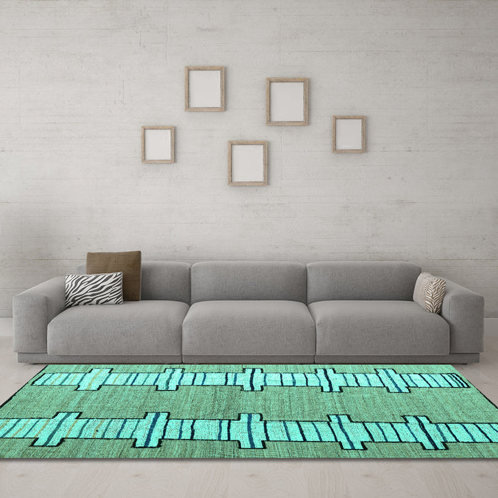 Machine Washable Abstract Turquoise Modern Area Rugs in a Living Room,, wshabs5013turq