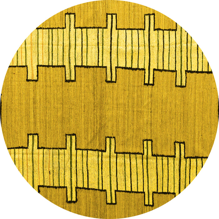 Round Abstract Yellow Modern Rug, abs5013yw