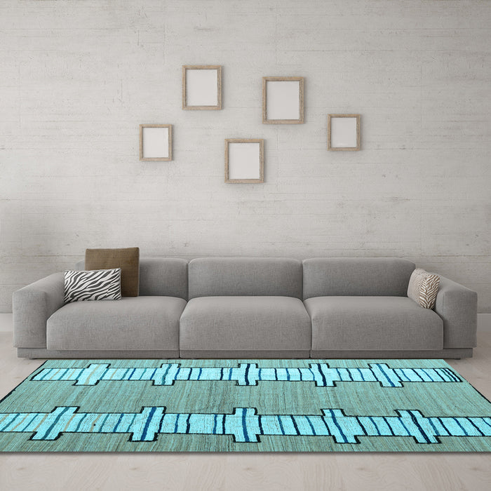 Machine Washable Abstract Light Blue Modern Rug in a Living Room, wshabs5013lblu