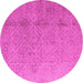 Round Machine Washable Oriental Pink Modern Rug, wshabs5014pnk