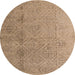 Round Abstract Gold Brown Oriental Rug, abs5014