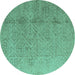 Round Oriental Turquoise Modern Rug, abs5014turq