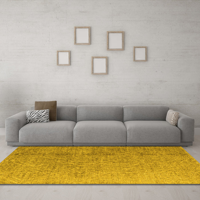 Machine Washable Oriental Yellow Modern Rug in a Living Room, wshabs5014yw