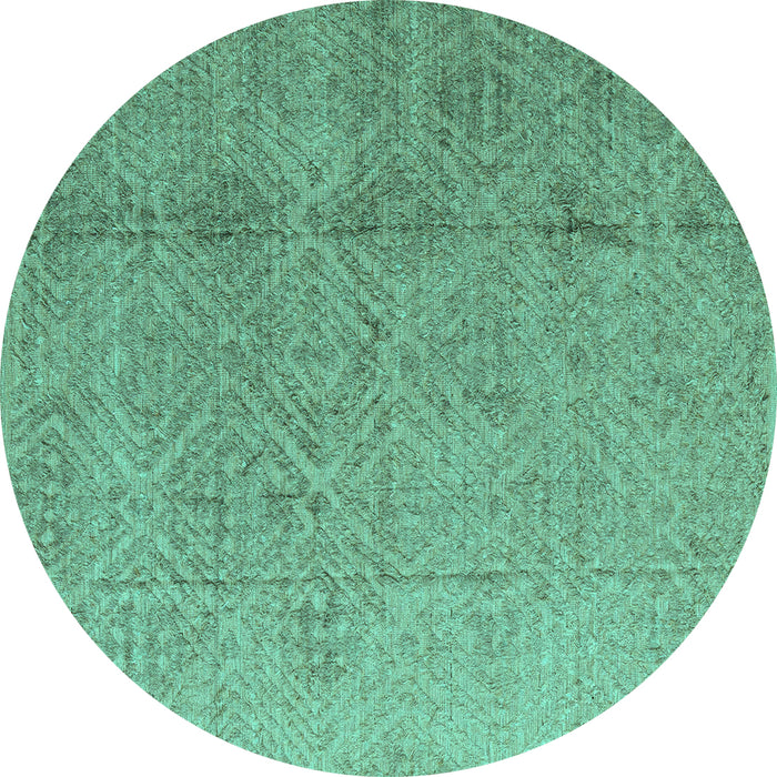 Round Machine Washable Oriental Turquoise Modern Area Rugs, wshabs5014turq