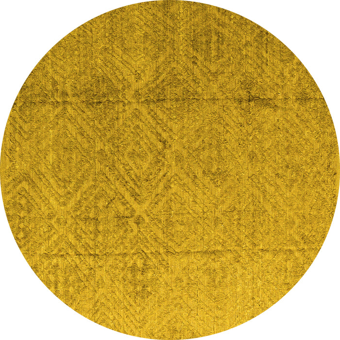 Round Machine Washable Oriental Yellow Modern Rug, wshabs5014yw