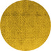 Round Machine Washable Oriental Yellow Modern Rug, wshabs5014yw