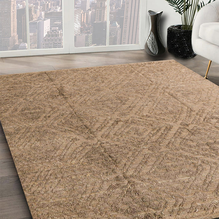 Abstract Gold Brown Oriental Rug in Family Room, abs5014