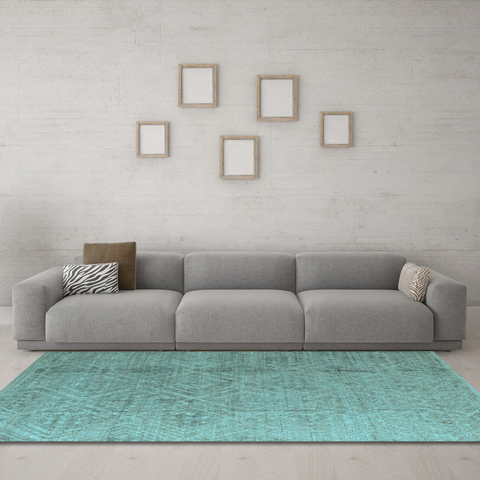 Machine Washable Oriental Light Blue Modern Rug in a Living Room, wshabs5014lblu