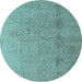 Round Machine Washable Oriental Light Blue Modern Rug, wshabs5014lblu