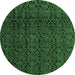 Round Machine Washable Oriental Emerald Green Modern Area Rugs, wshabs5015emgrn