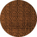 Round Machine Washable Oriental Orange Modern Area Rugs, wshabs5015org