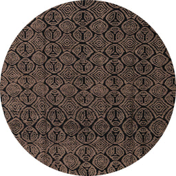 Round Abstract Dark Gold Brown Oriental Rug, abs5015