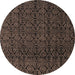 Round Abstract Dark Gold Brown Oriental Rug, abs5015