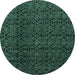 Round Machine Washable Oriental Turquoise Modern Area Rugs, wshabs5015turq